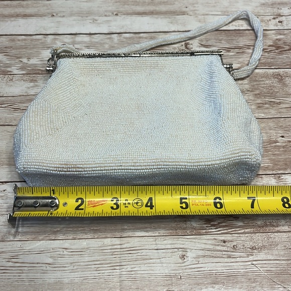 Vintage Off White and Pink Beaded Small Purse Wristlet Clutch - Picture 5 of 11